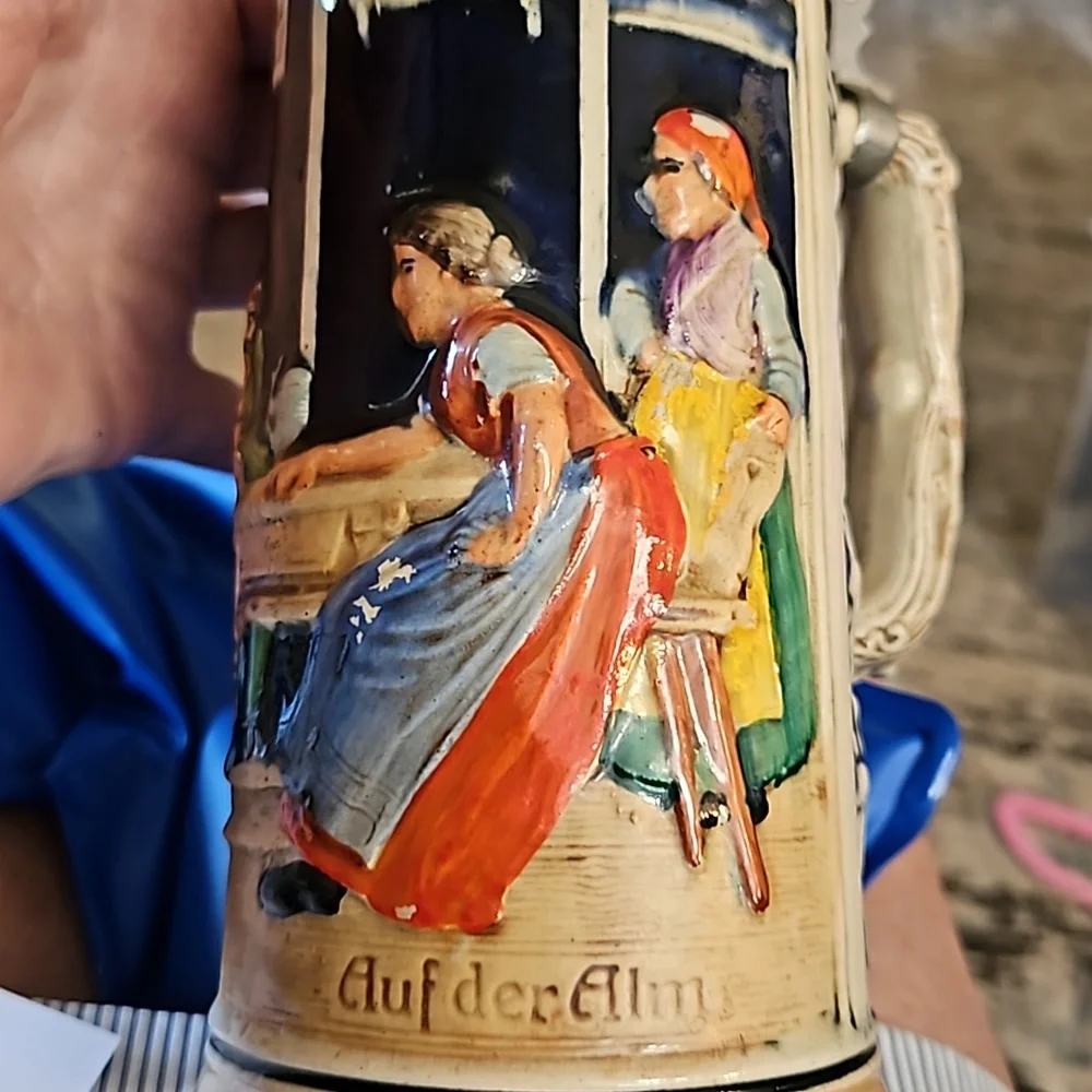 GERZ 3D German Ceramic Lidded Beer Stein Mug Cup